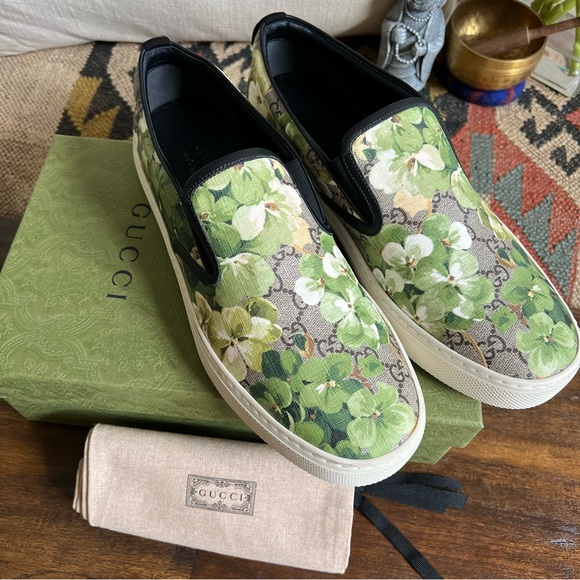 Gucci Supreme GG Canvas Bloom Green Floral Print Slip On Sneakers 10.5 G US11 - Picture 1 of 17